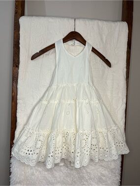 Jak & Peppar Girls White Eyelet Cotton Tiered Halter Dress Size 4T